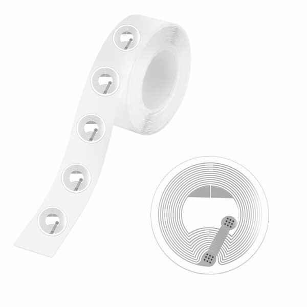10pcs de 25mm Ntag213 autocollants NFC · Avec un adhésif régulier sur le dos · 144 Octets de données utilisables · Convient pour une URL, un texte, un petit ...
